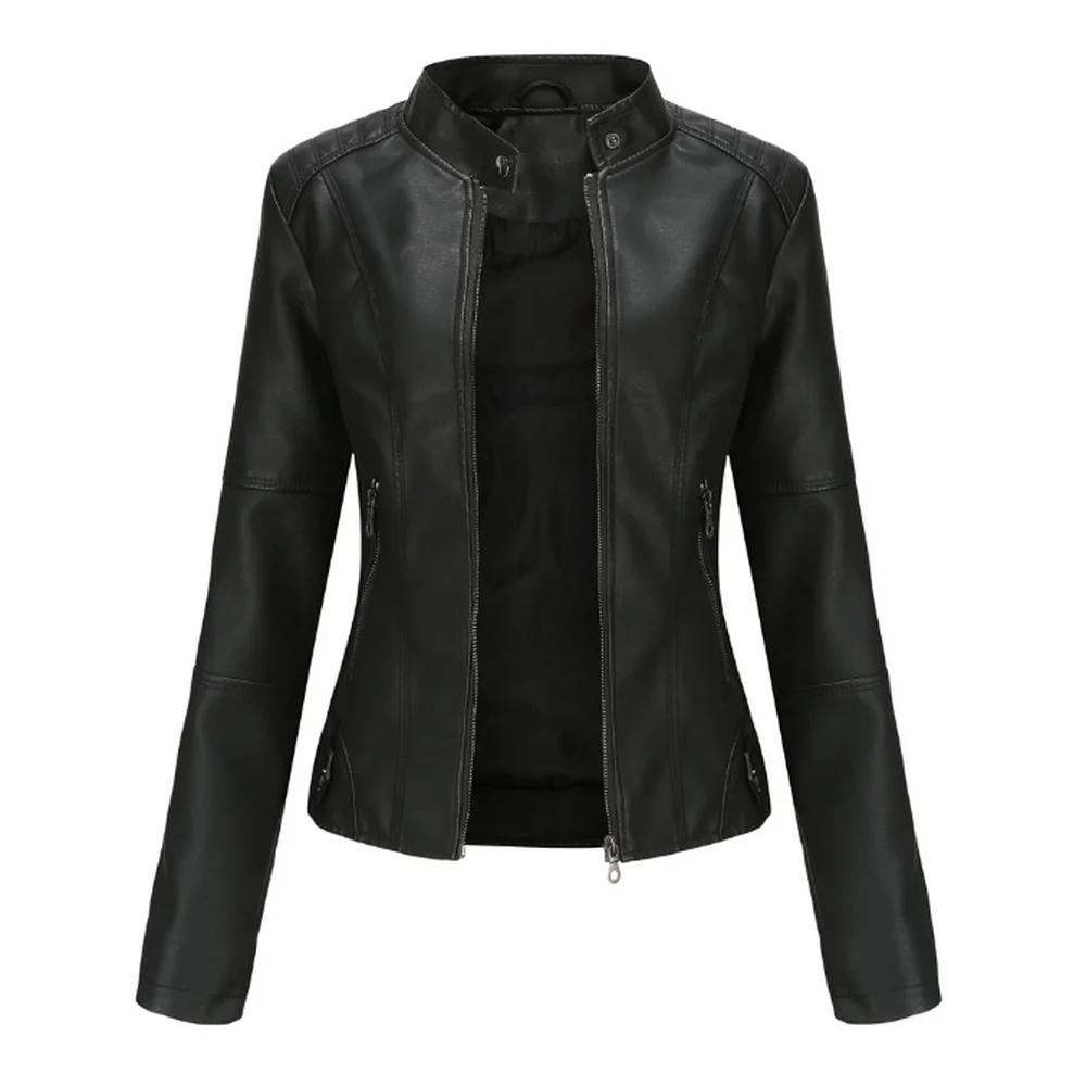 女性用レザージャケット、花柄刺繍レザージャケット、レディースフェイクレザーソフトレザーモトバイカーアウターウェア