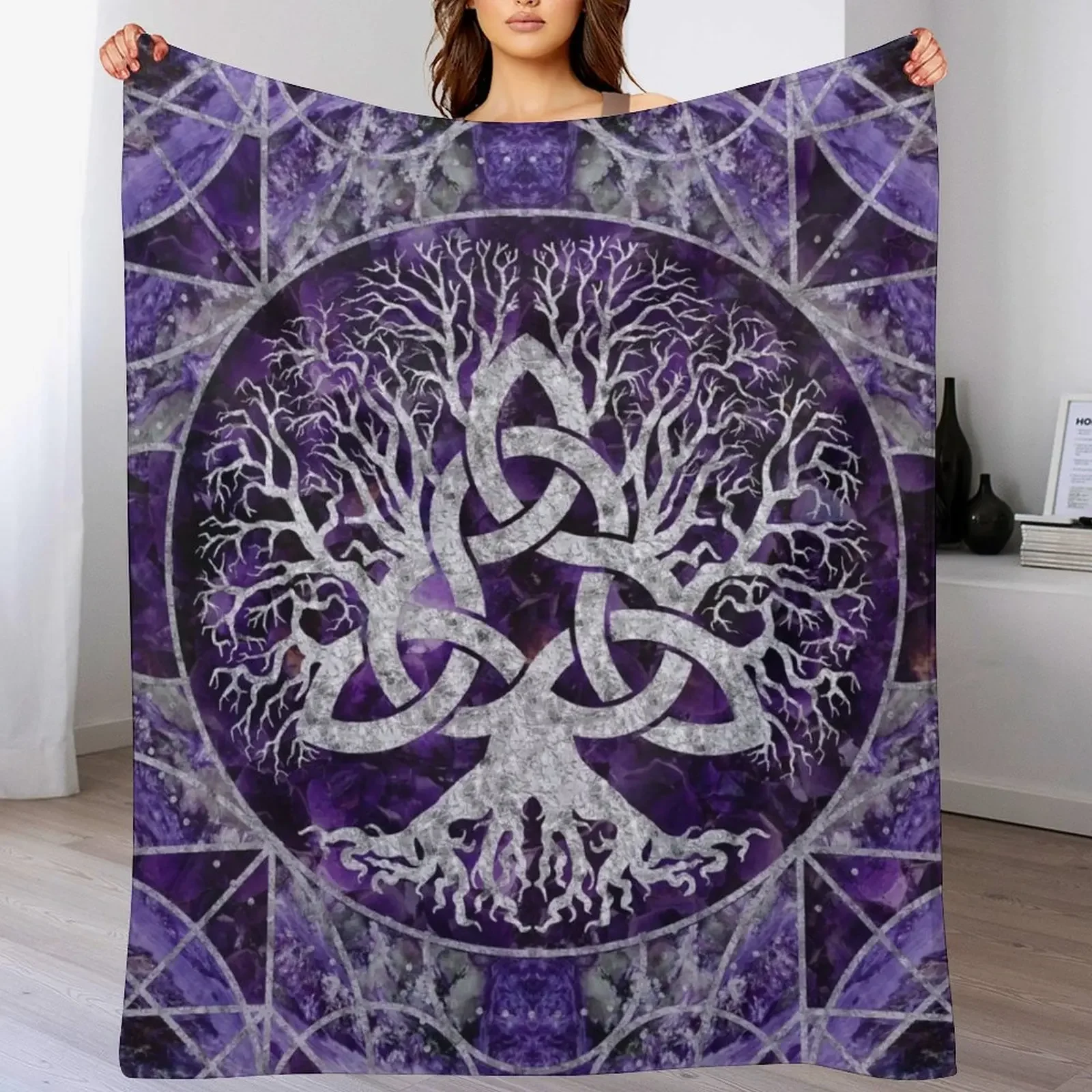 Tree of life with Triquetra Amethyst and silver Throw Blanket Personalized Gift Baby Luxury Blankets