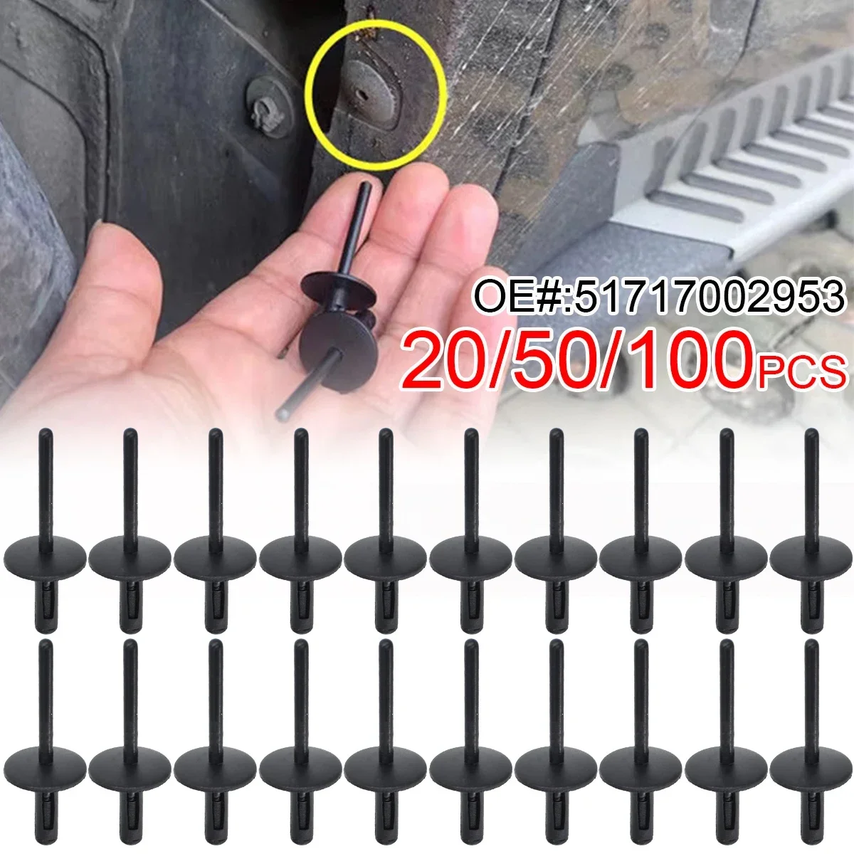 20/50/100PCS Wheel Arch Mudguard Side Skirt Trim Clips Pop Rivets for BMW X1 E84 F48 F49 X3 E83 X5 E53 Fastener
