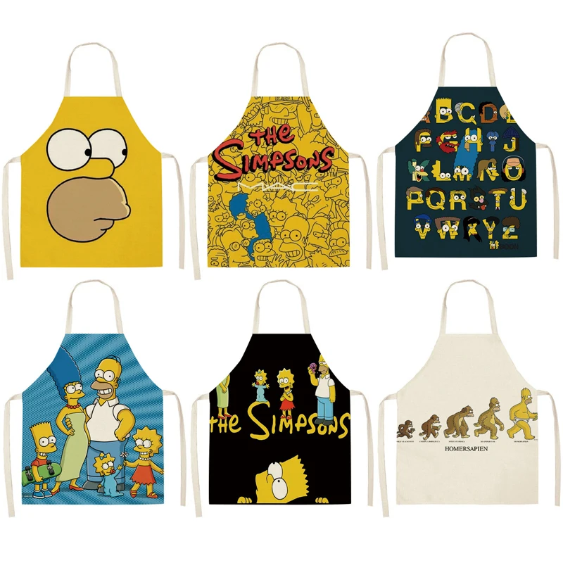 Simpsons Apron Anime Kitchen Household Cooking Apron for Men Women Cartoon Bar Coffee Overalls Apron Kitchen Accessories Gift