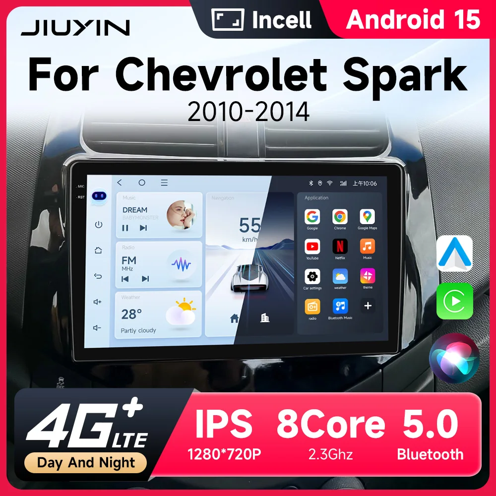 Radio estéreo de coche de 9 "para Chevrolet Spark Beat Matiz Creative 2010 - 2014 Android 15 Carplay unidad principal de reproductor de vídeo Multimedia