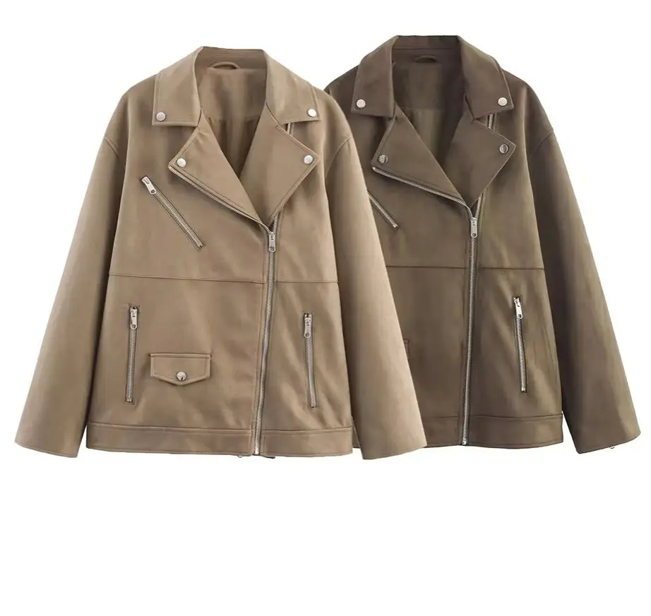 KONDALA Vintage Streetwear Fashion 2025 Autumn Jacket Women Zipper Loose Outwear Turn-down Collar Pockets Casual Female Jacket