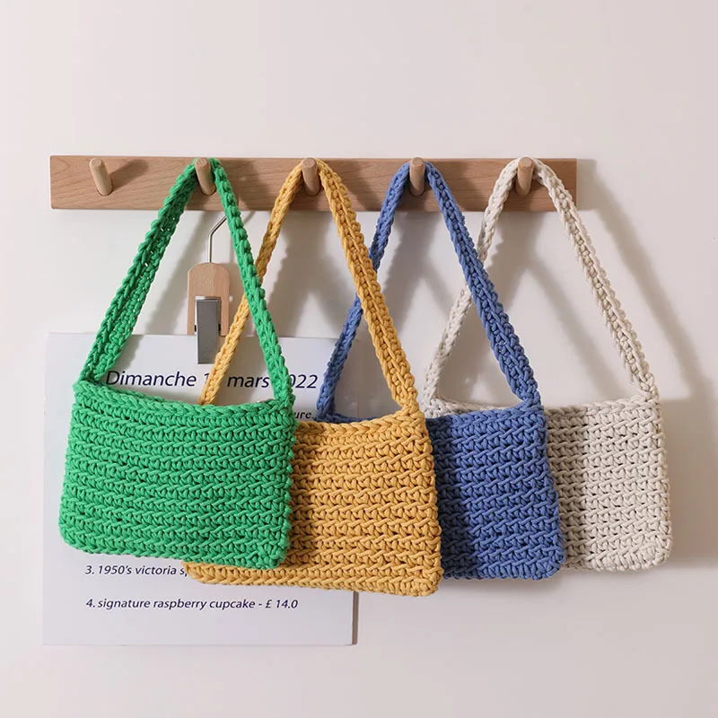 Joker Leisure Shoulder Cotton Woven Bag New Small Pure Fresh Square Alar Solid Color Female Portable Beach Summer Crossbody Bag