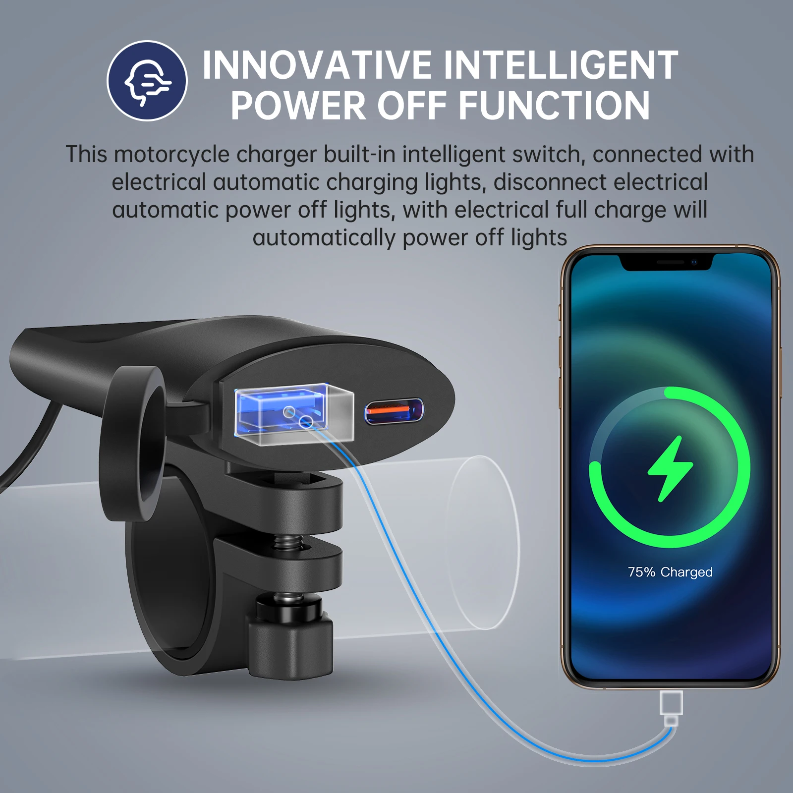 Gadpow-cargador USB QC3.0 para motocicleta, cargador de USB-C de 30W, IP67, resistente al agua, soporte de montaje en manillar, cámara Digital,