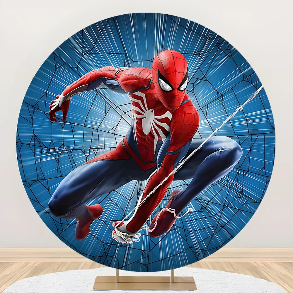 Spiderman Round Backdrops Custom Superhero Children Birthday Party Photography Poster Studio Wall Decoration Background