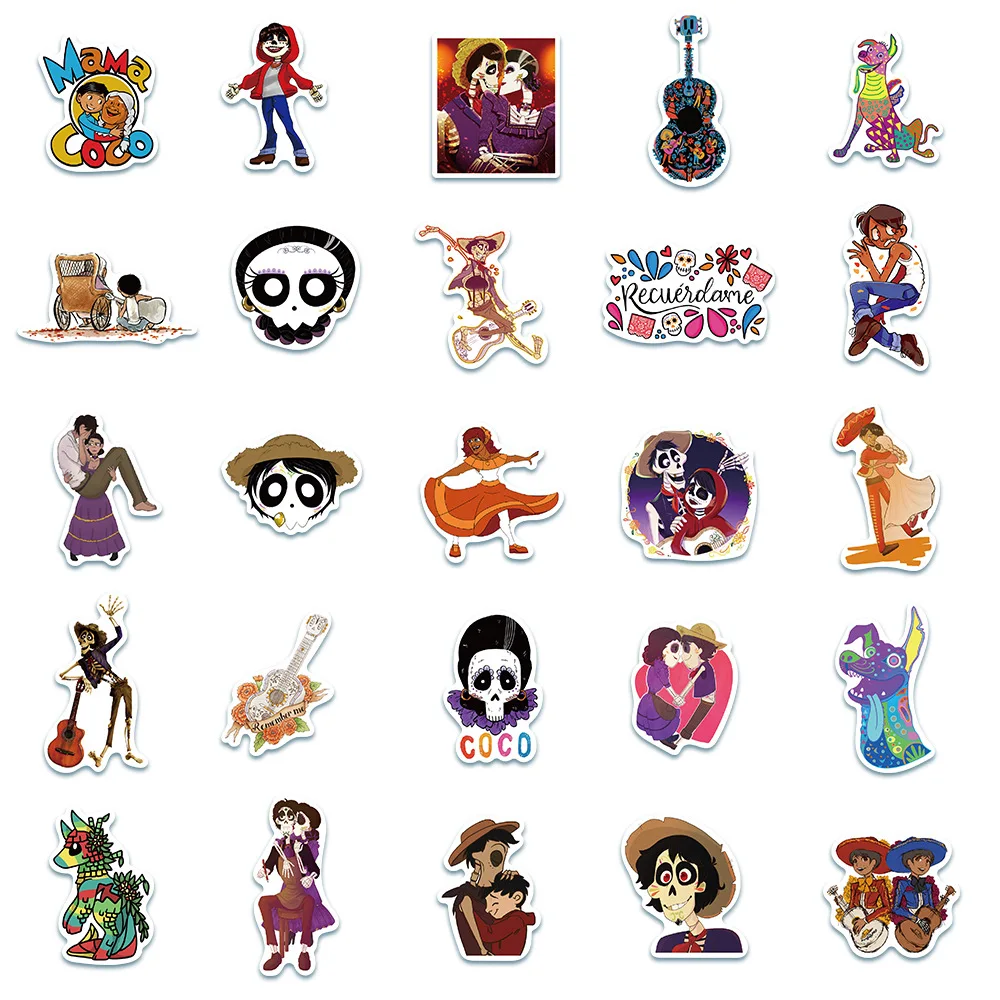 10/30/50pcs Disney Movies Coco Stickers Kawaii Miguel Cartoon Sticker Scrapbooking Suitcase Guitar Laptop Kid Anime Decals Toys