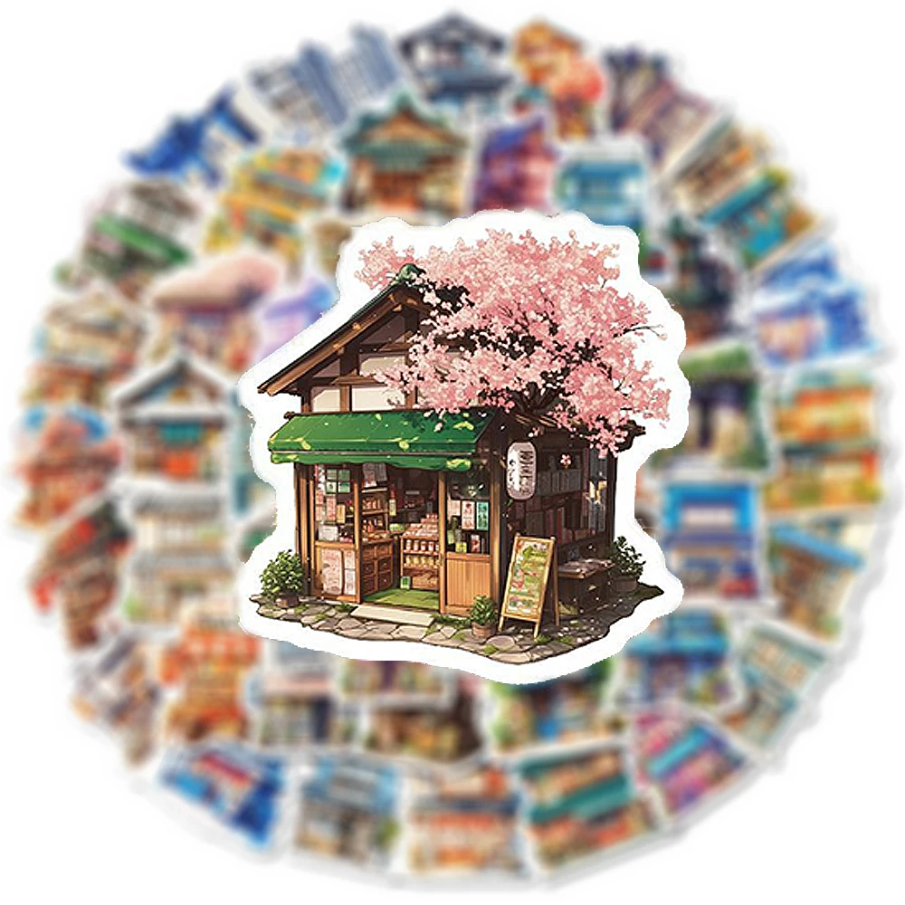 10/30/50pcs Retro Japanese Style Shop Anime Stickers Cute Cartoon Store Sticker DIY Luggage Phone Laptop Graffiti Decals Decor