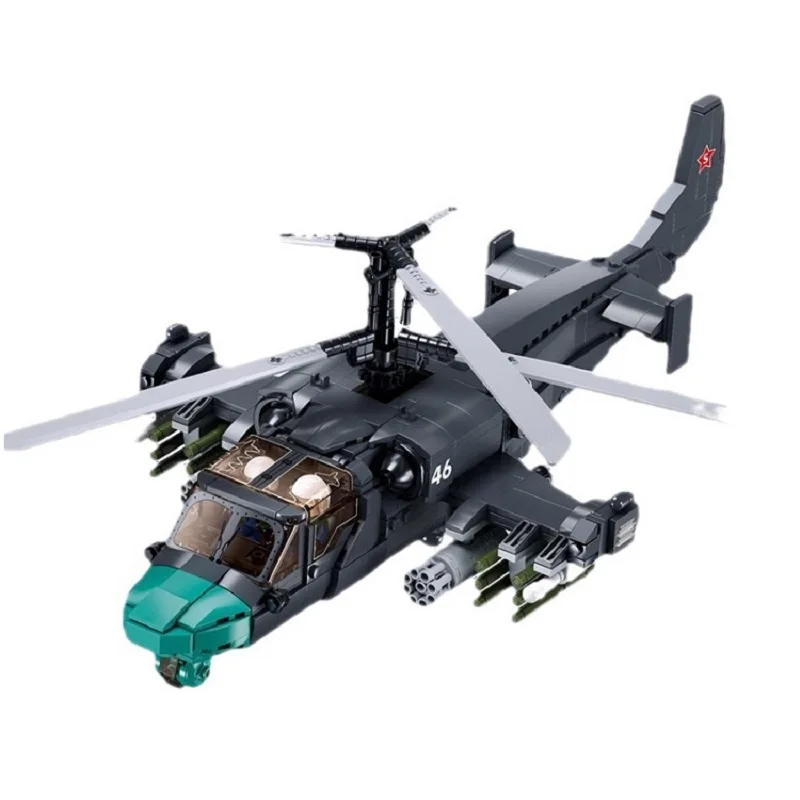 Sluban ka52s gunship helicóptero armado blocos de construção crianças meninos avião diy tijolos educativos brinquedos modelo presente natal