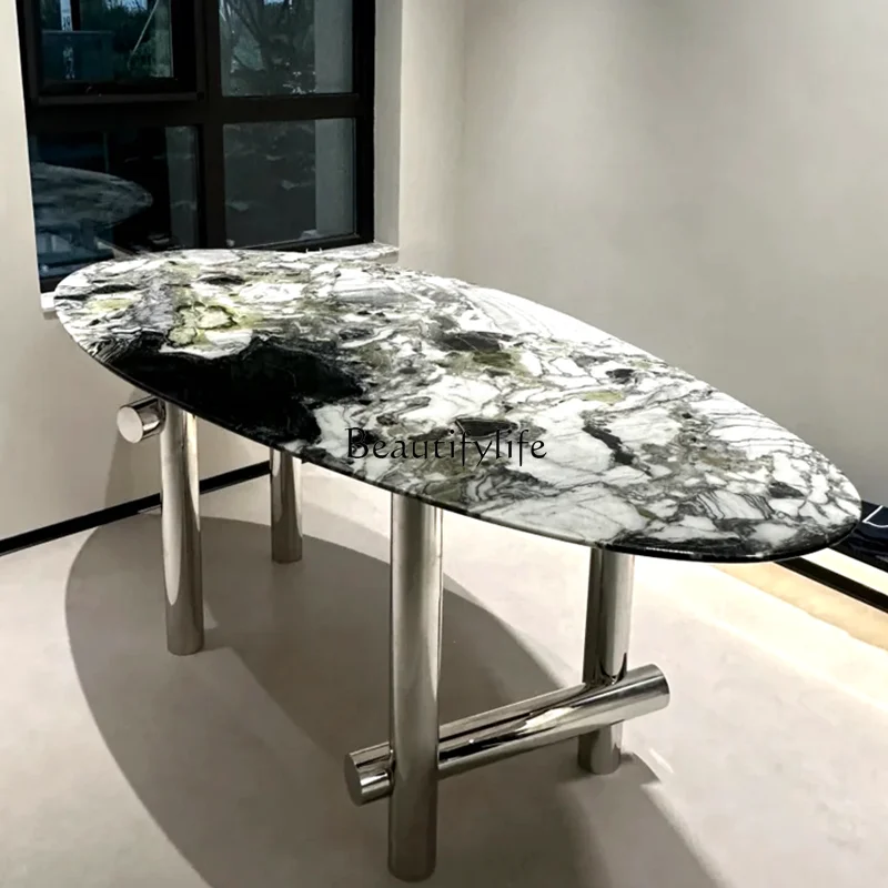 Natural cold jadeite marble oval dining table Modern simple Italian special-shaped arc dining table