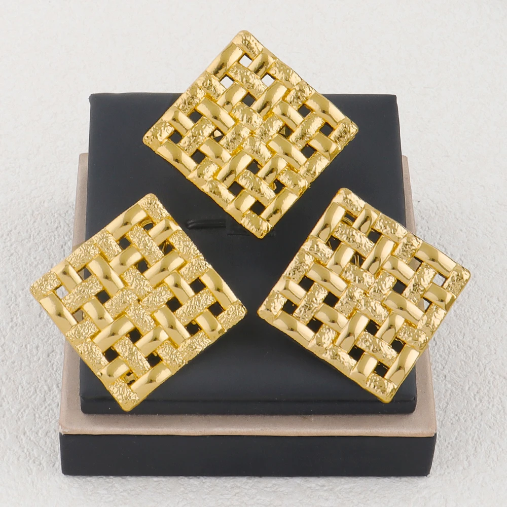 

Brazilian Gold Color Clip Earrings Shell Design Ring Fashion Golden Women Hollow Jewelry Set Weddings Party Accessories Gifts