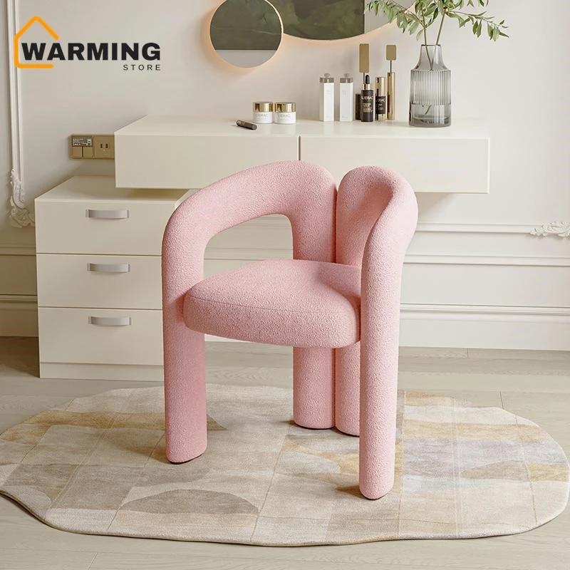 Warming New Mordern Cream Style Velvet Makeup Chair Simple Backrest Home Light Luxury Dressing Table Three Legged Stool Hot Sale