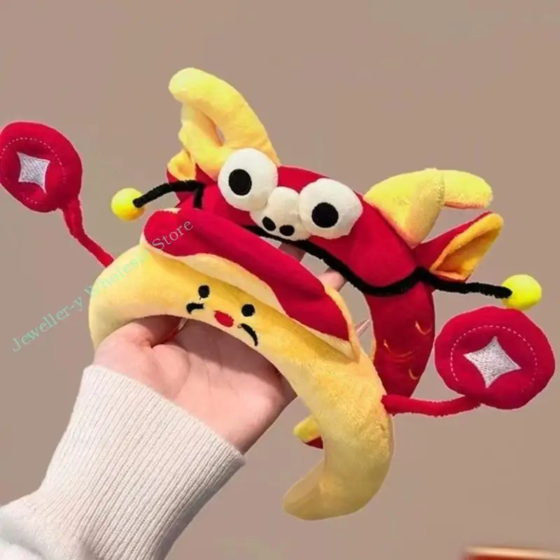 R7UF Festival Thema Plush hoofdband God rijkdom/Dragon Hoofd Face Washing Hiarhoop voor Variouos leeftijd en vakantiethema