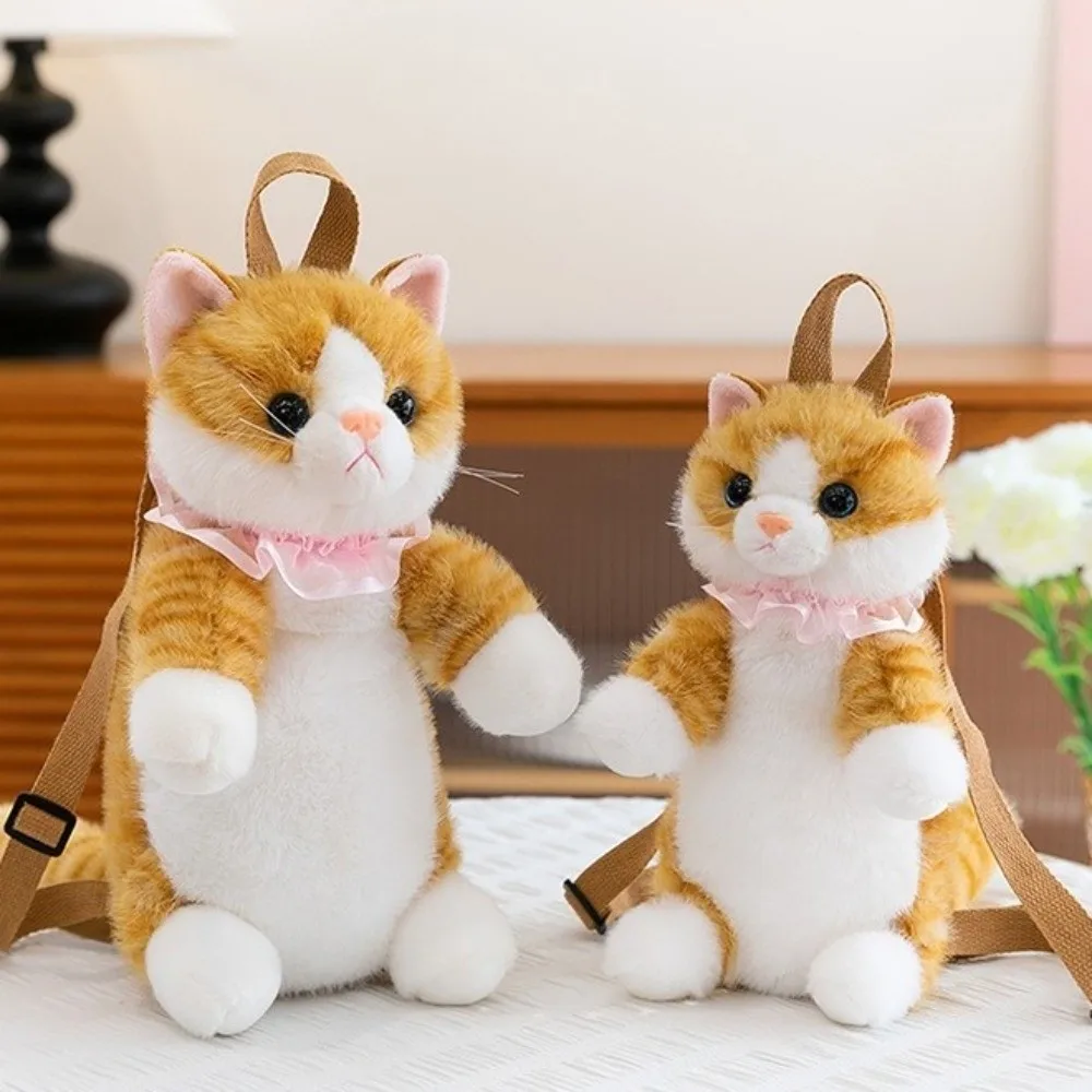 Soft Realistic Cat Backpack Fluffy Cartoon Simulated Puppet Daypack Anime Kawaii Stuffed Animals School Bag Travel Storage