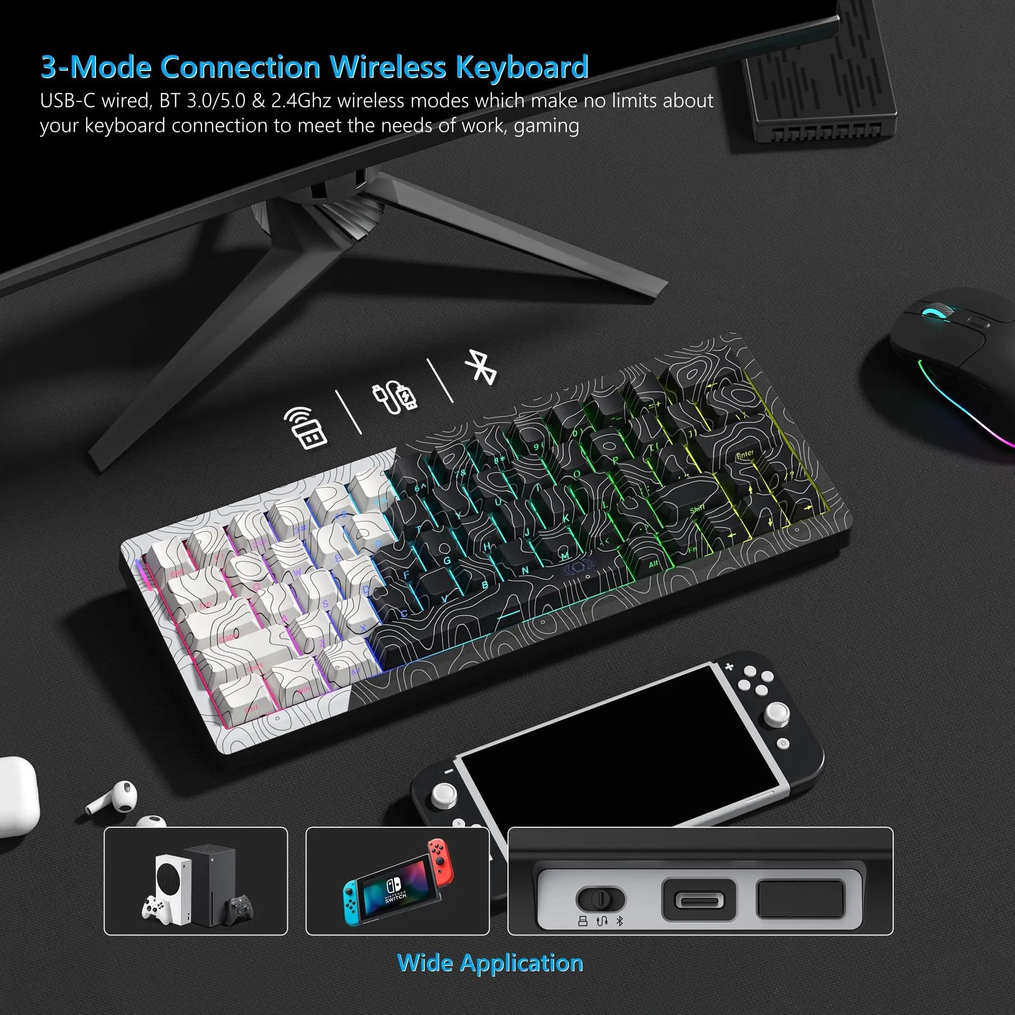 Womier Q61 60% Mechanical Keyboard with QMK/VIA Topographic Gasket 3 Modes Wireless RGB Custom Hot Swappable Keyboard