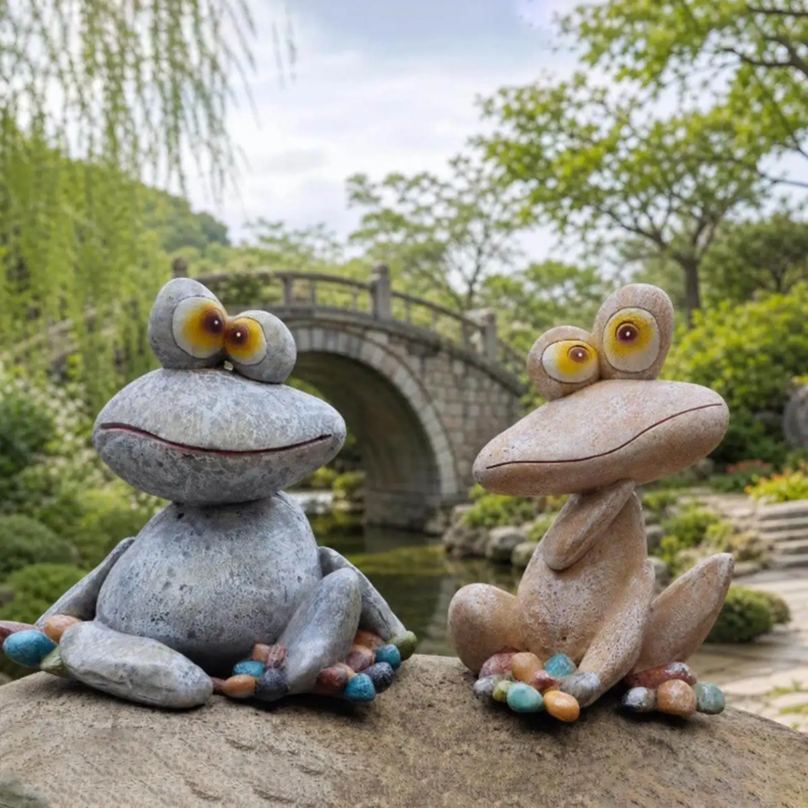 Frog Figurine Resin Funny Weather-Resistant Decorative Cute Animal Garden Sculptures for Patio Lawn Backyard Porch Courtyard