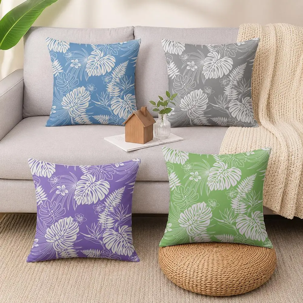 Monstera Pattern Cushion Cover Luxury Soft Plush Short Fur Cushion Case Warm Cozy Sofa Bed Decorative Home Accent