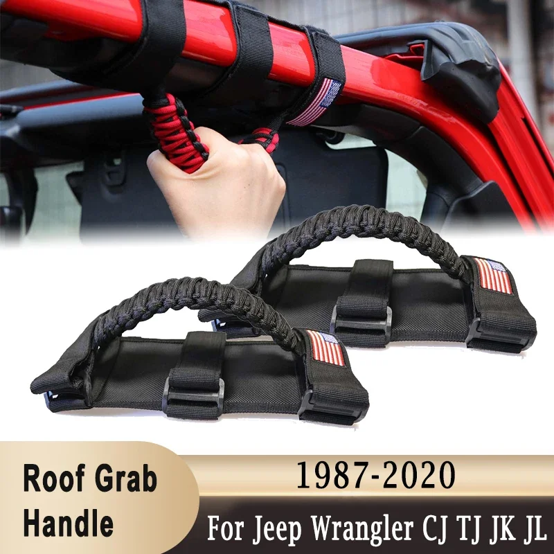 2 uds barra antivuelco de techo manijas de agarre para Jeep Wrangler JK TJ JL CJ YJ 1987-2020 JT UTV ATV tipo bandera de EE. UU.