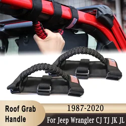 2Pcs Roof Roll Bar Paracord Grab Handles Grip Handles for Jeep Wrangler JK TJ JL CJ YJ 1987-2020 JT UTV ATV USA Flag Type