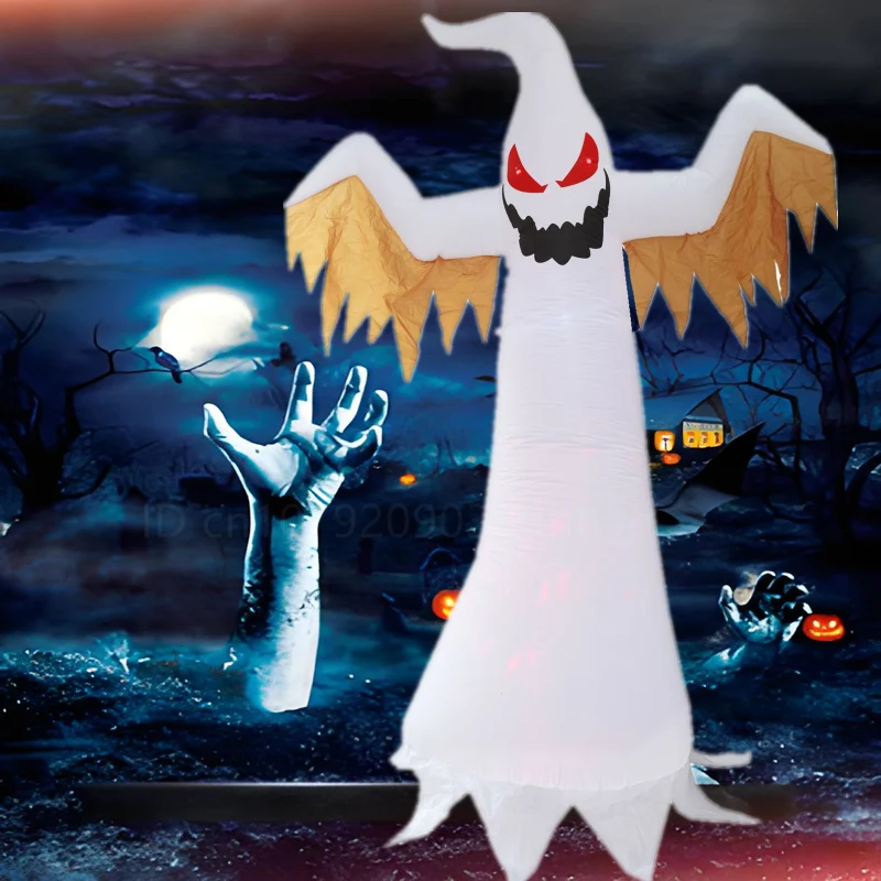 

﻿ 2,4 м Хэллоуин надувной белый призрак модель цветная светодиодная лампа светящийся ужас уличный декоративный реквизит Праздничный страшный телефон