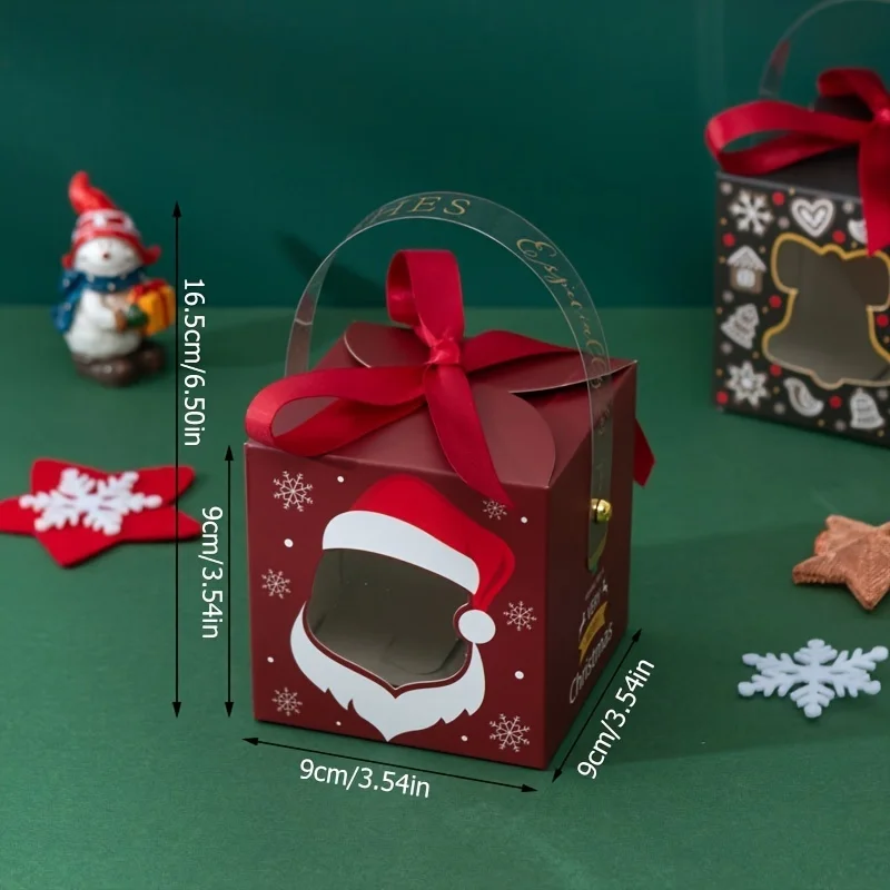 1/5/10 шт., рождественская бумажная коробка с ручкой и окном, подарочная упаковка для конфет, маленькая подарочная упаковка для печенья, конфеты, рождественское украшение