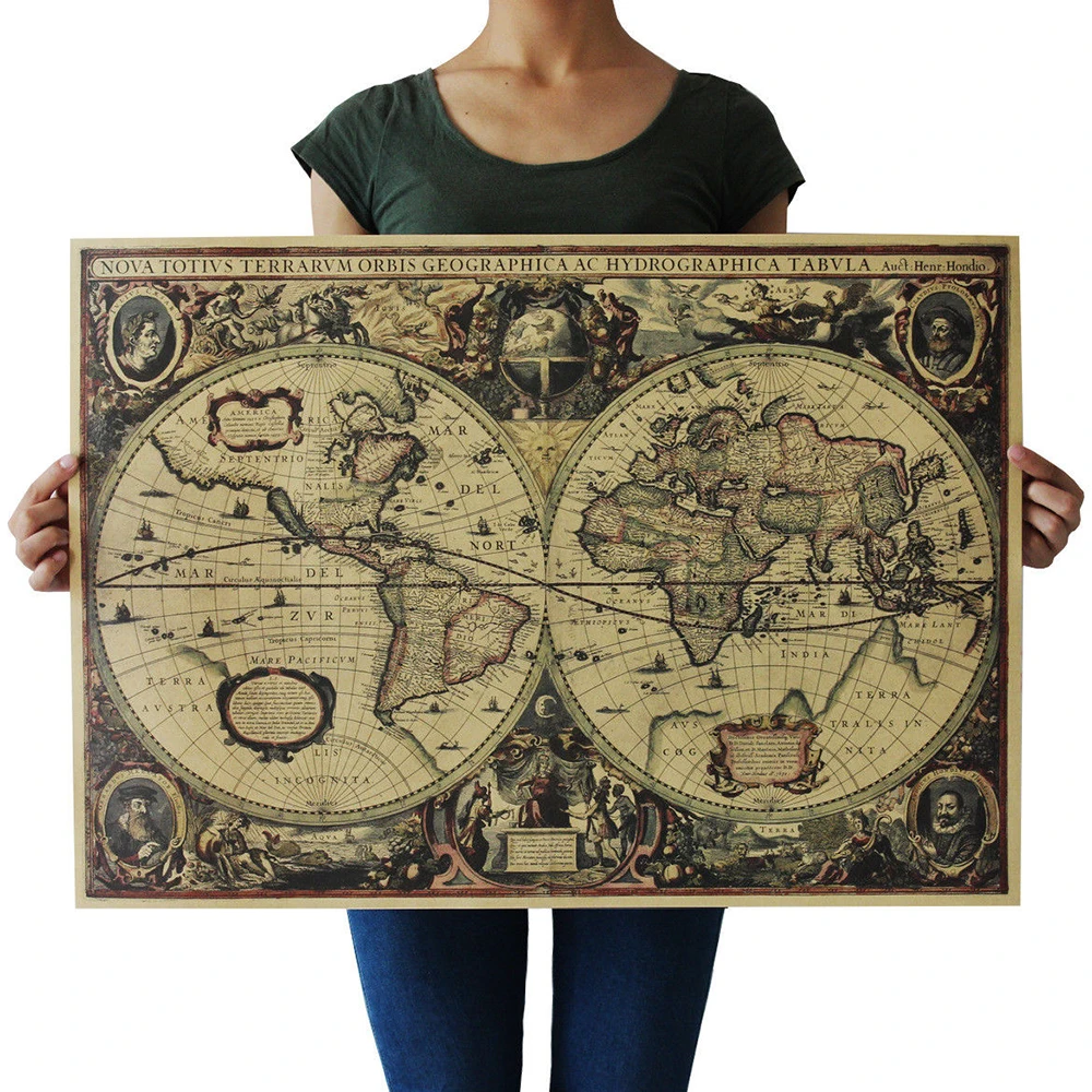 Retro World Map Nautical Ocean - đánh giá và giá Star Map Poster