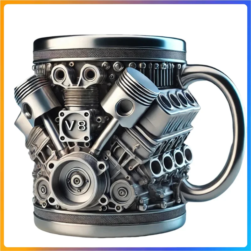 

Чашка из нержавеющей стали с двигателями ручной работы V8 Кофейная чашка для любителей автомобилей Емкость Чайная кружка для дома или офиса Уникальный 2d