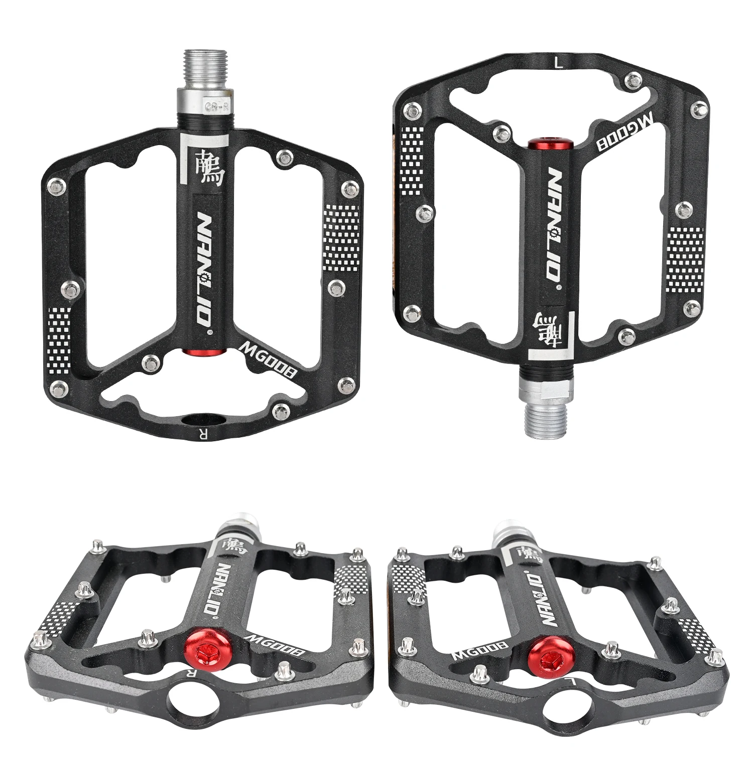Nanlio Mountainbike Pedale, Cross Country, Trail, 6 abgedichtete Lager, breite Plattform, 2 Reflektoren, 18 Anti-Rutsch-Stifte, 290g Paar – Detail 15