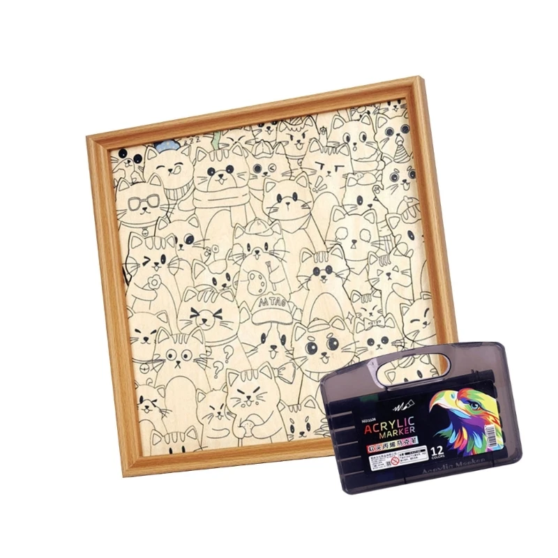 Coloring Puzzle Set Wooden Cats Shaped With Precisions Lasering Cut To Create A Photo Frame For Home Decors And Gifts K92C