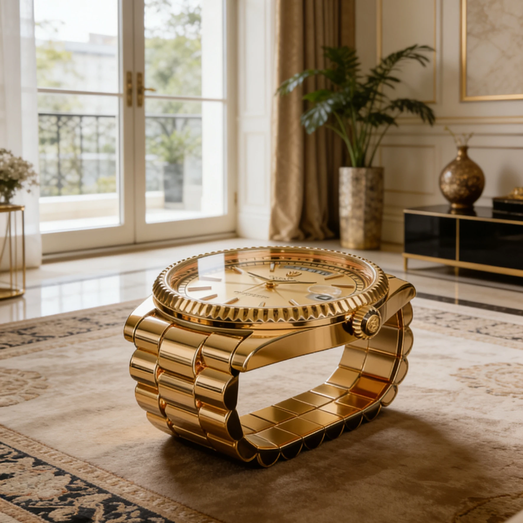 G*-Modern Gold Fiberglass Watch Coffee Table Luxury Style Desk Art Deco Living Room Furniture Decor