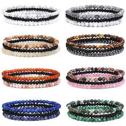 3pcs/Set Natural Stone Beaded Bracelet 4mm Lapis Lazuli Agat Bead Bracelets Couple Yoga Mini Bracelet for Men Women Jewelry Gift