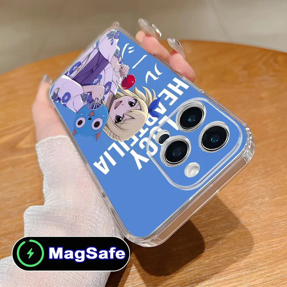 

Чехол для телефона Fairy Tail Lucy для iPhone 17 16 15 14 13 12 11 Air Pro Max Plus Mini Magsafe, прозрачный, разноцветный, люксовый