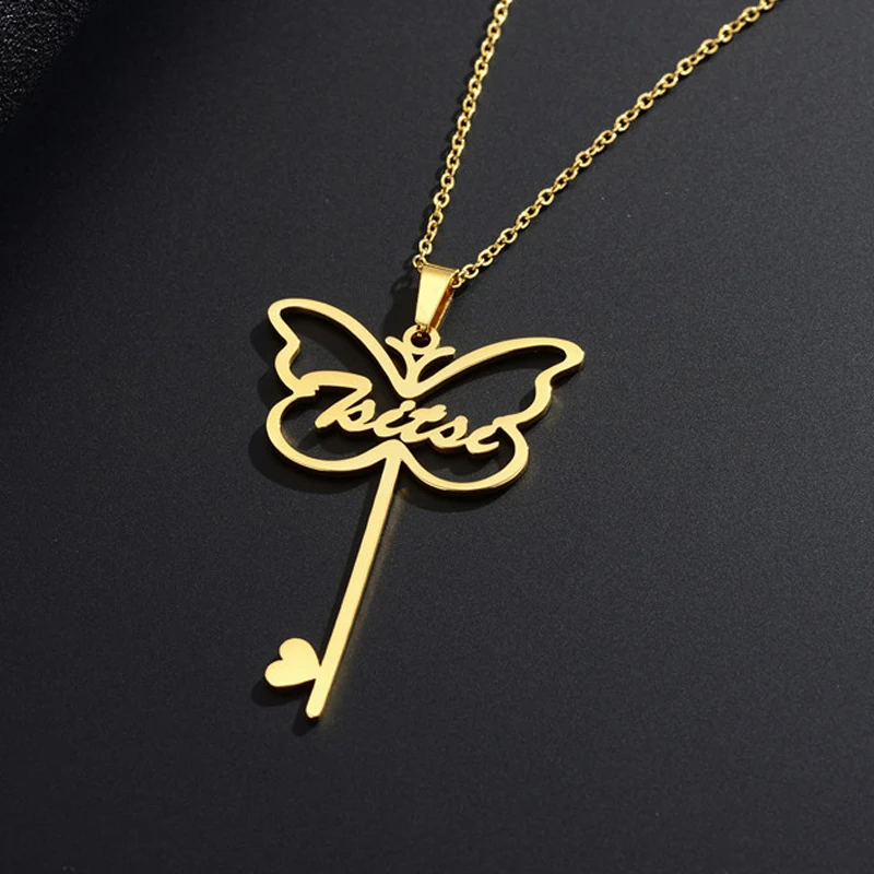 Nextvance Custom Name Key Shaped Necklace For Women Men Stainless Steel Personalized Pendant Love Jewelry Gifts
