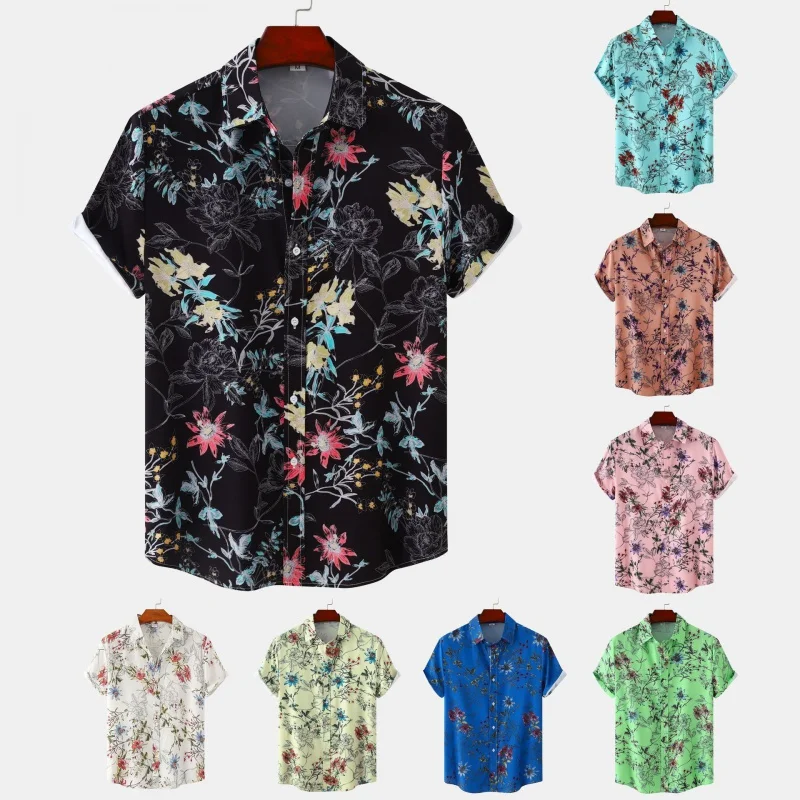 

SZYL-2024Summer New Floral Men's Casual European Size Shirt Short Sleeve Printed Shirt Men