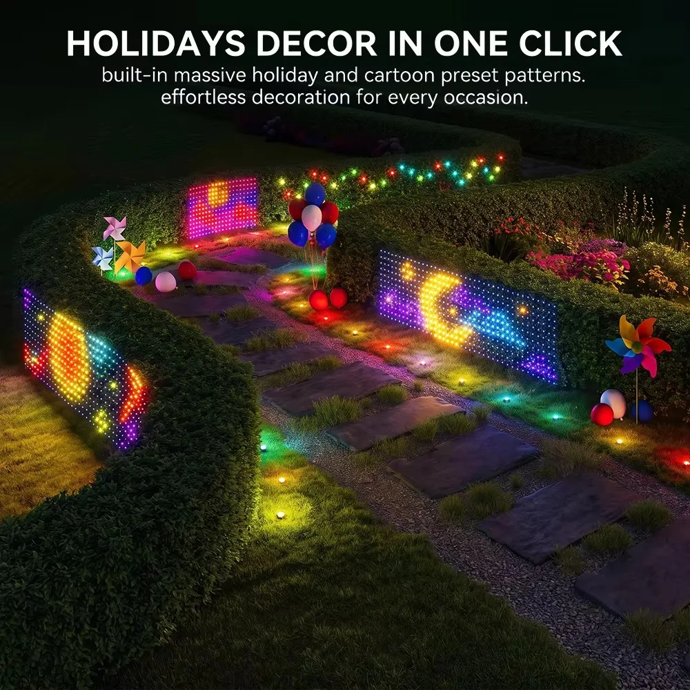 Smart LED Net Lights APP DIY Patterns Garden Outdoor Dynamic Color Change Light Show for Lawn Pathway Walkway Decor Lamp