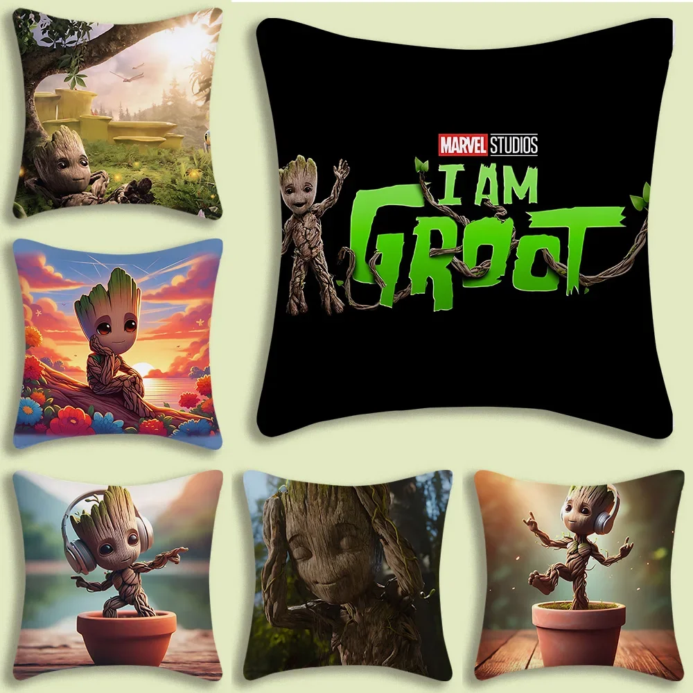 Pillow Covers Cartoon Sofa Decorative Home Double-sided Groot Printing Short Plush Cute Cushion Cover