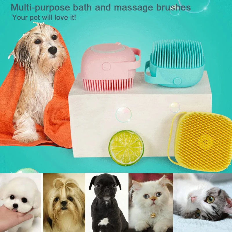 Pet Bathing Bush Dogs Cat Massage Comb Grooming Scrubber Shower Brush Puppy Soft Silicone Shampoo Bathing Tool Dogs Supplies