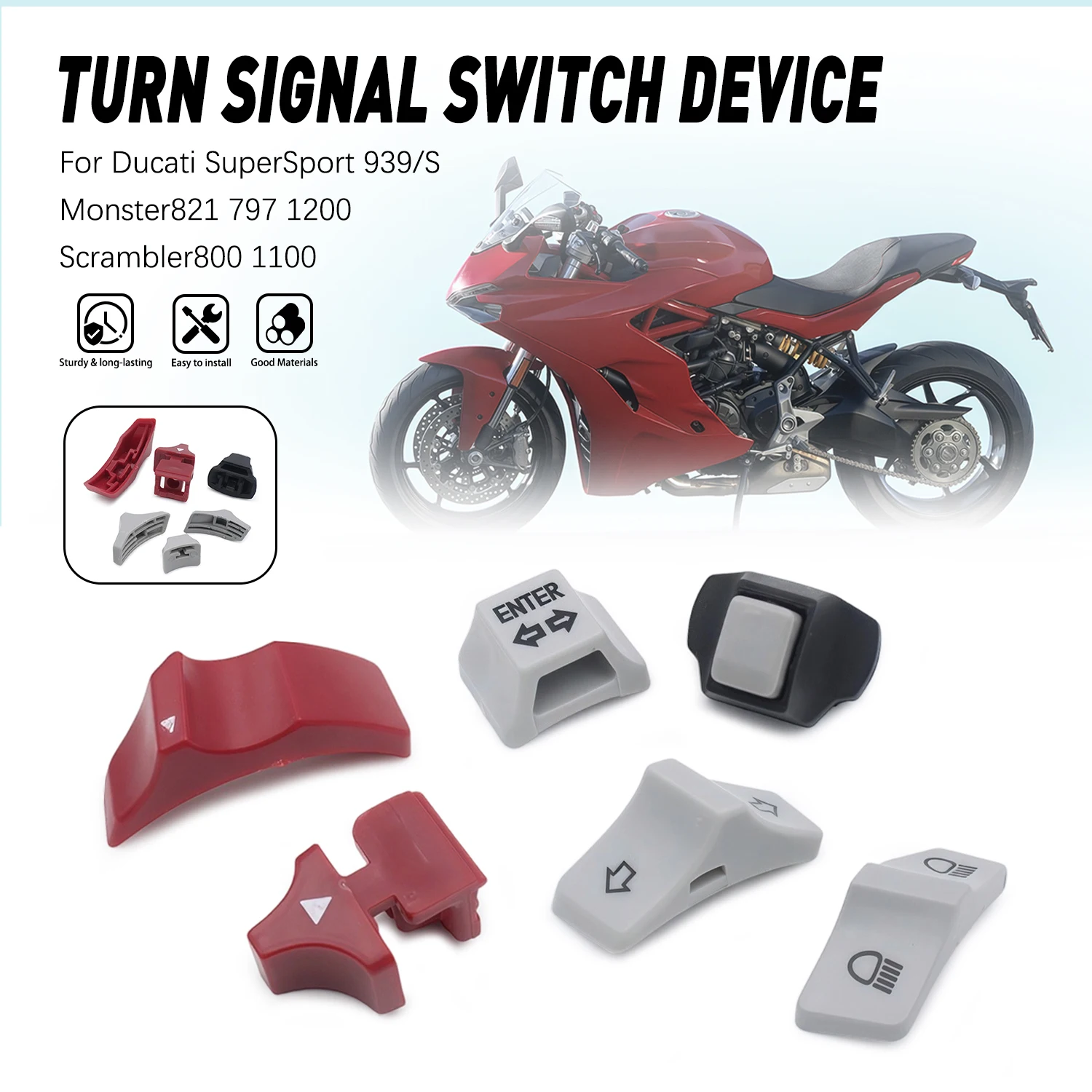 

For Ducati SuperSport 939S Monster 821 797 1200 Scrambler 800 1100 Double Flash Turn Signal High Low Beam Ignition Start Button