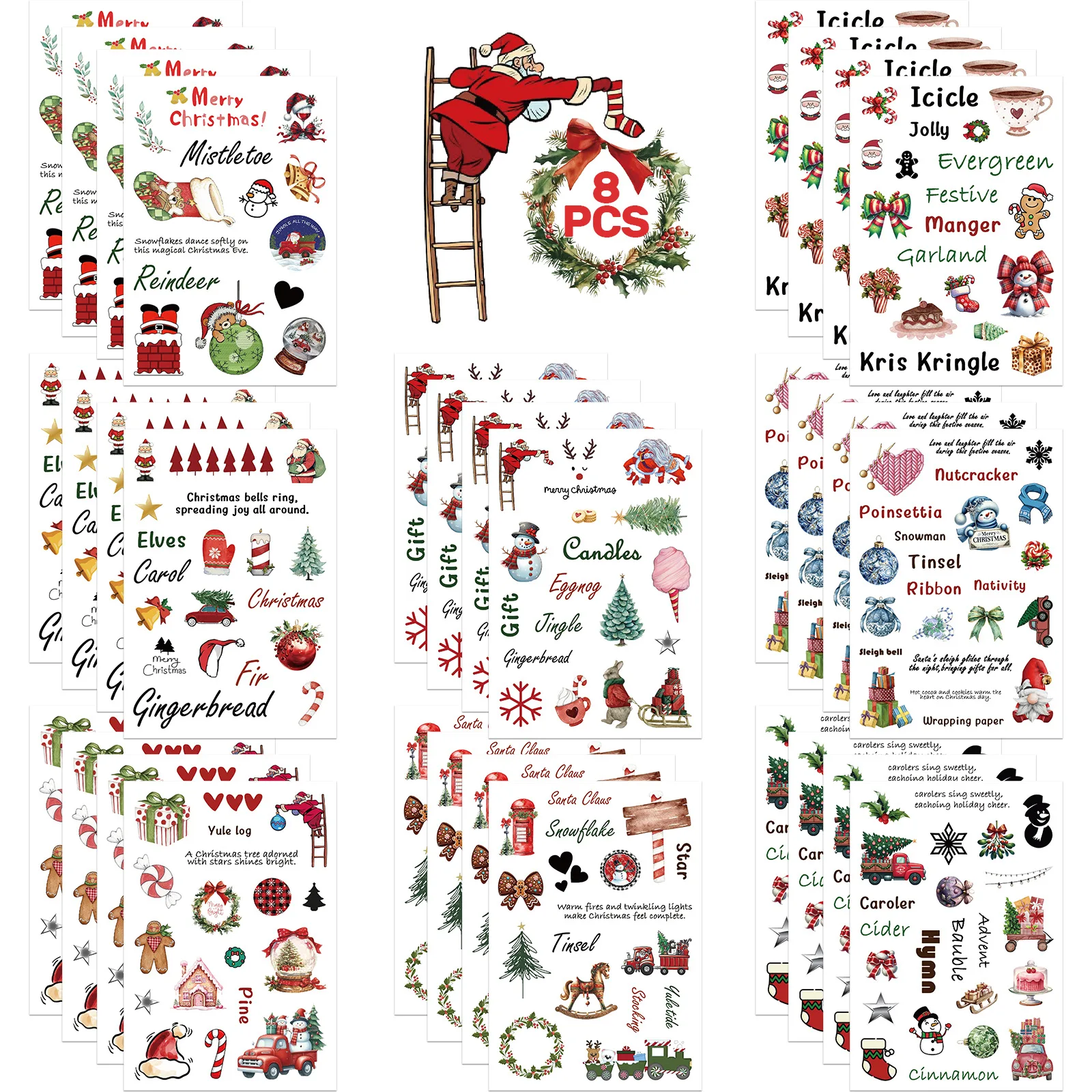 

8Sheets Christmas Puzzle Stickers Funny Snowman Santa Claus Anime Cartoon Assemble Stickers Christmas Party Decoration Gifts