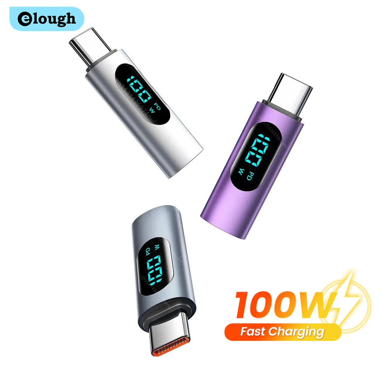 Elough 100W USB Type C To USB C Adapter LED 5A Fast Charging OTG Converter For Macbook iPad Pro iPhone 15 Laptop