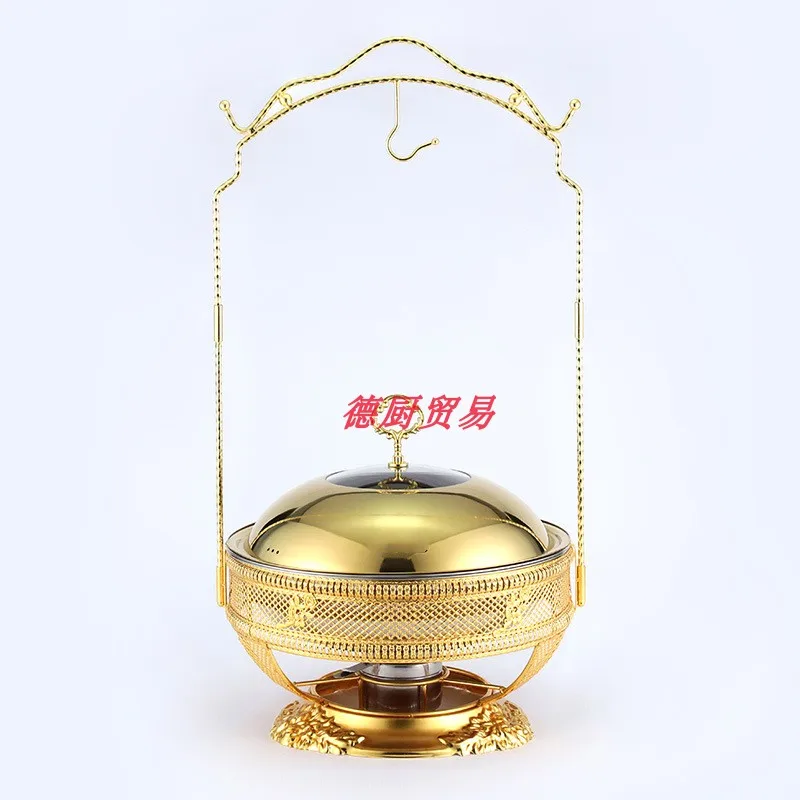 Customized golden stainless steel hanging stove restaurant Hotel European wrought iron food heating container novel lace alcohol