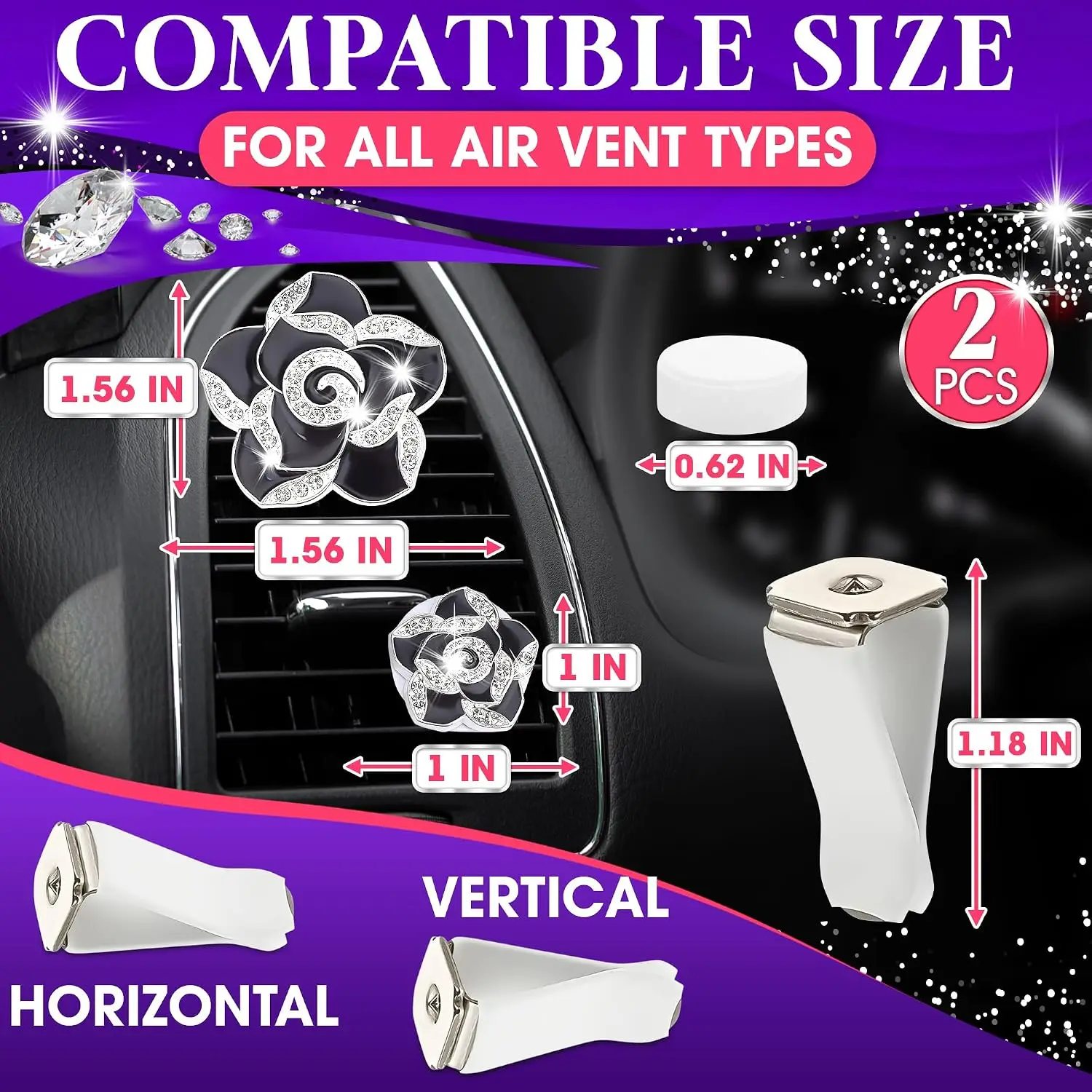 2 Pcs Camellia Car Air Freshener Vent Clips, Flower Decor
