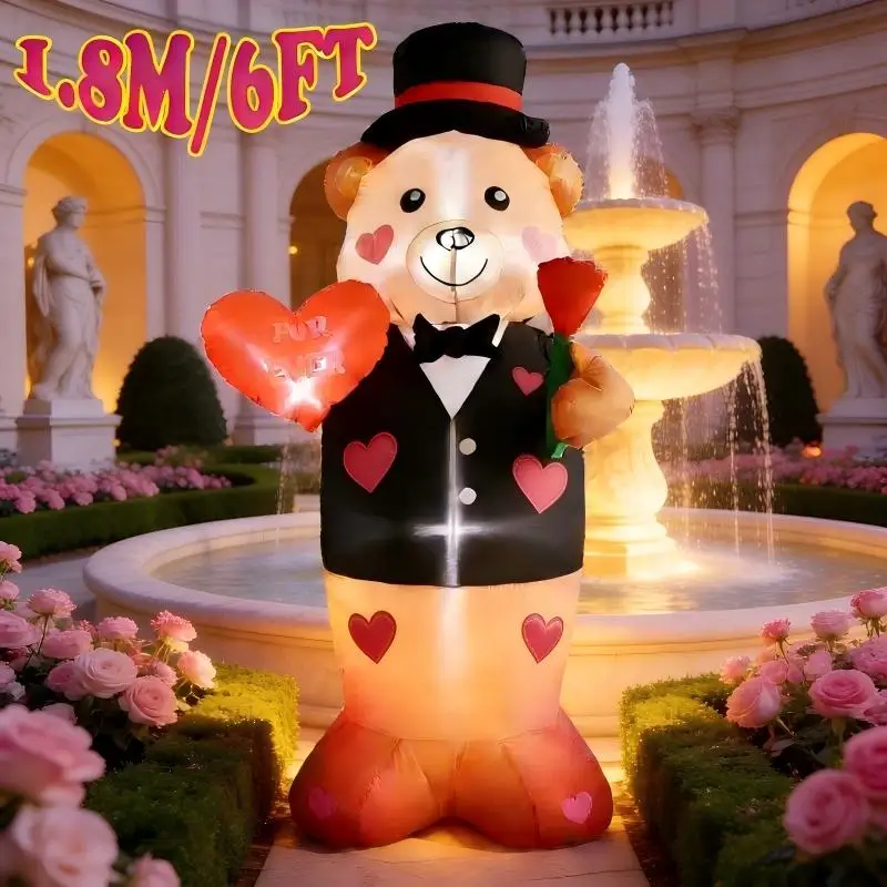 

Надувной мишка Тедди 1,8 м/6 футов с LED-подсветкой для декора на День святого Валентина, для улицы, сада, романтического оформления свадеб