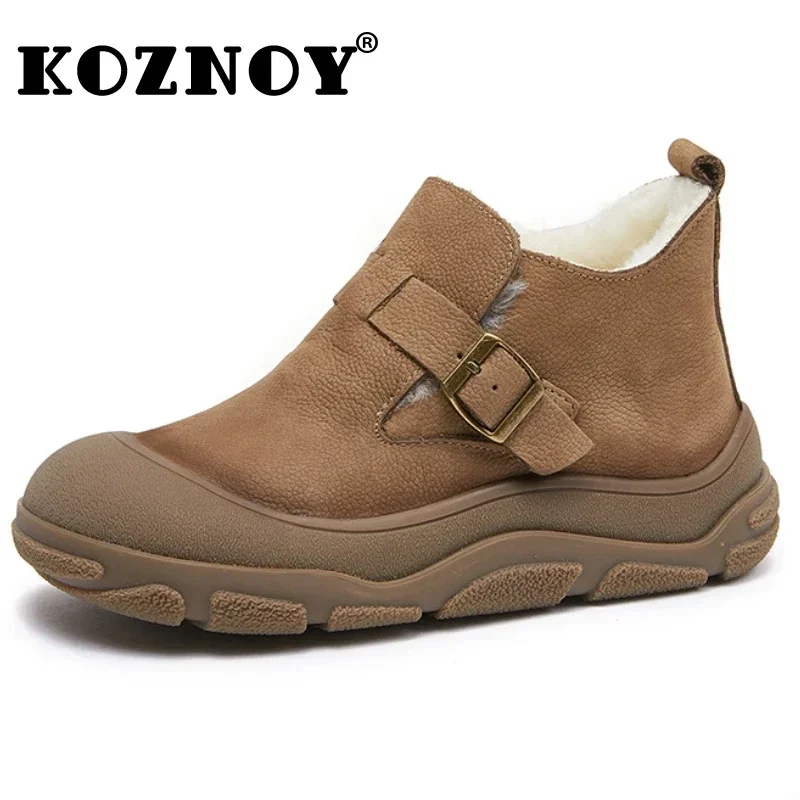 Koznoy 4cm Women Boots Cow Suede Genuine Leather Classic Basic Ladies ROME Platform Wedge Loafer Ankle ZIP Winter Plush Shoes