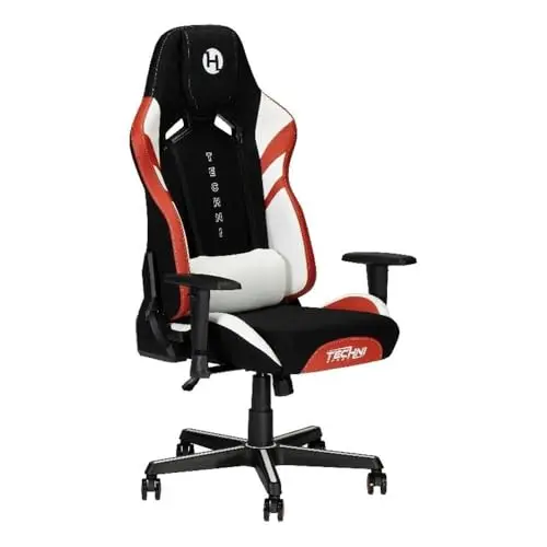 Modern Fabric Gaming Chair, 48-51 in Height Adjustable, Black/Red Finish, Stain-Resistant Upholstery, Built-in