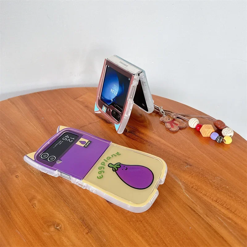Funda de teléfono con dibujos de berenjena para Samsung Galaxy Z Flip 6 5 4 3 funda protectora trasera para ZFlip4 ZFlip5 ZFlip6