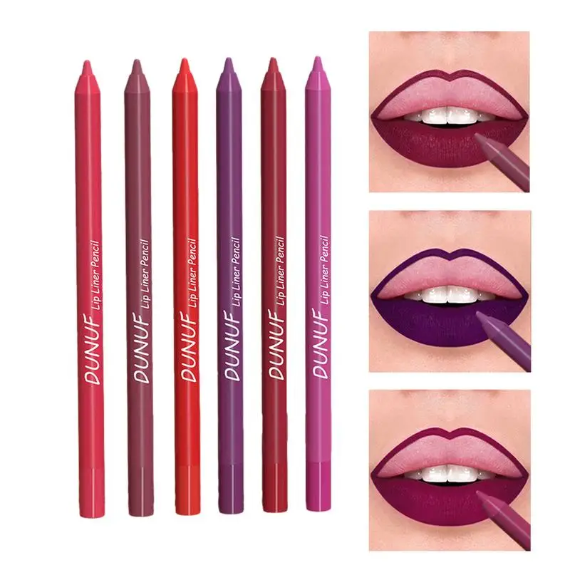 Lip Pencil Set Slim Lip Pencil 6Pcs Portable Lip Liner Stain Long Lasting Lip Pencils For Women Girlfriend Mother Sister