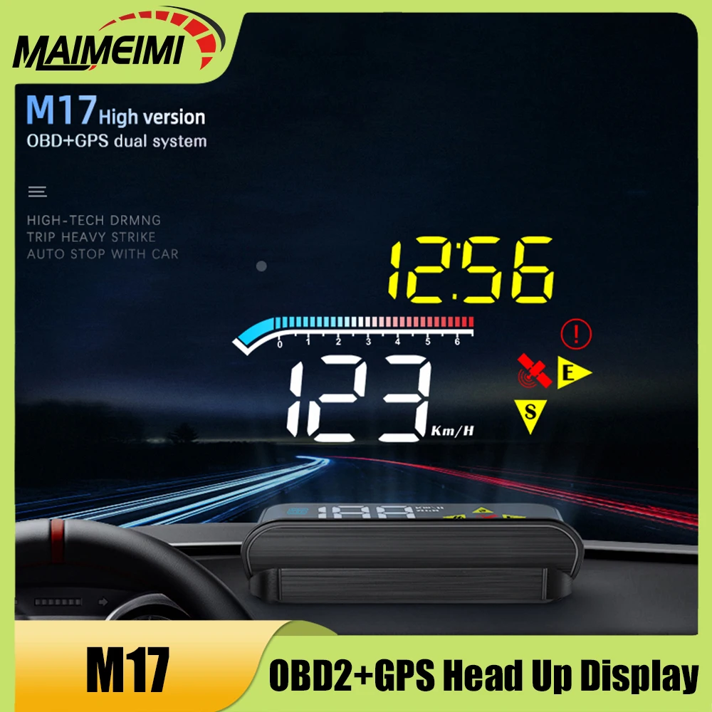 

M17 Head Up Display OBD2+GPS HUD Display Digital Speedometer Tachometer Water Temp Voltage Fuel Speed Alarm Electronic Part