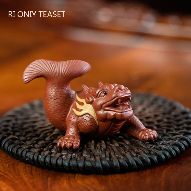 Creativity Yixing Purple Clay Tea Pet Dragon Statue Ornaments Handmade Sculpture Tea Figurine Chinese Tea Ceremony Decoration