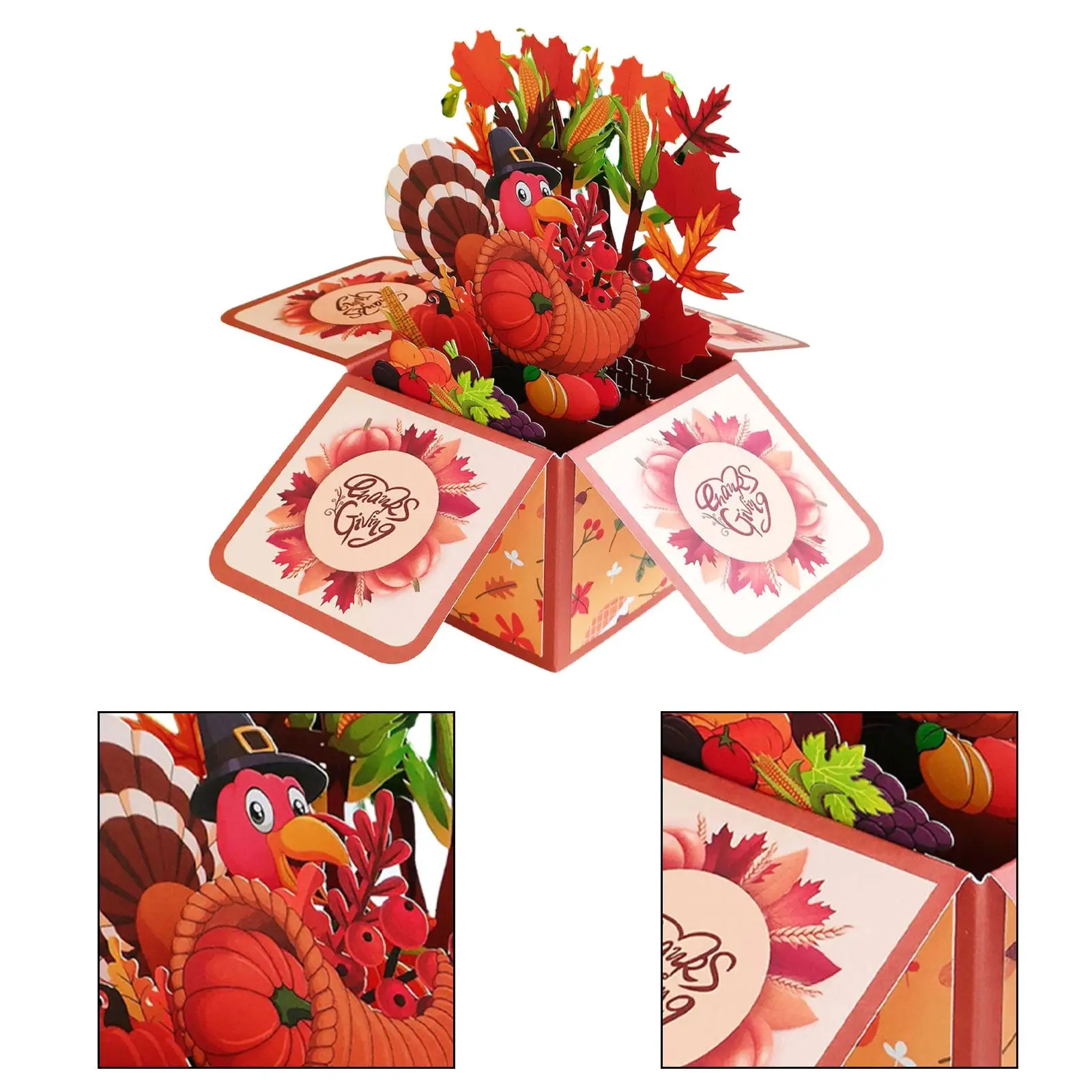 Thanksgiving Day Popup Card Harvest Gift Card Fall with Note Card and Envelope 3D Turkey Thanksgiving Card for Women Men Festive