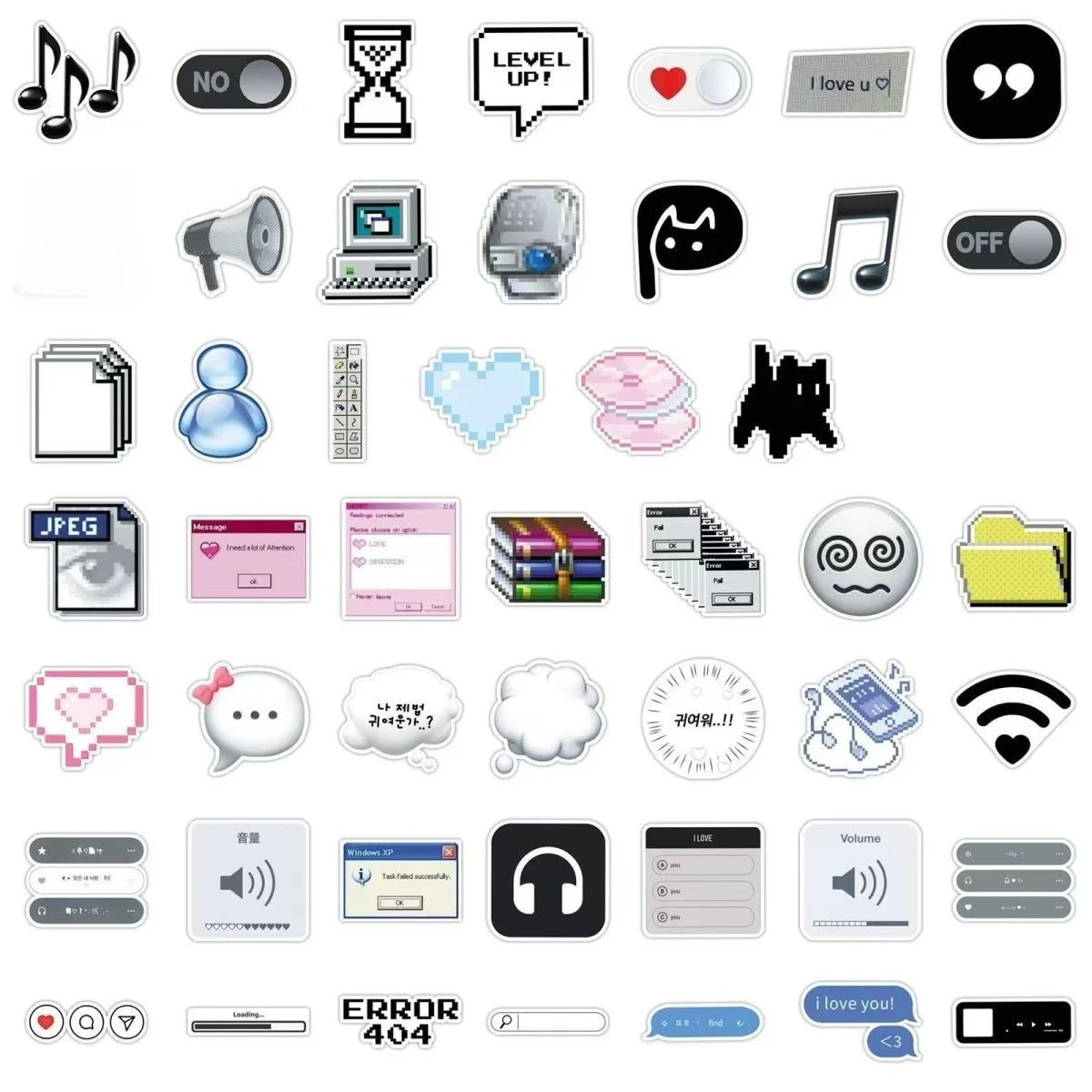 50Pcs Retro Pixel Cyber Y2K Sticker Pack, Vintage Windows XP UI & Black Cat Aesthetic Decals for Laptop, Phone Case & DIY Decor view 3